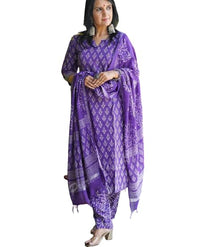 Women's Cotton Printed Straight Kurta With Palazzo & Dupatta Set