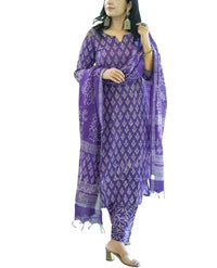 Women's Cotton Printed Straight Kurta With Palazzo & Dupatta Set