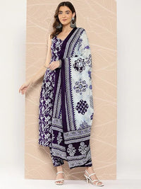 Women's Rayon Blend Straight Printed Kurta Set With Dupatta