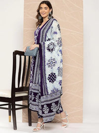 Women's Rayon Blend Straight Printed Kurta Set With Dupatta