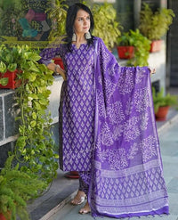 Women's Cotton Printed Straight Kurta With Palazzo & Dupatta Set