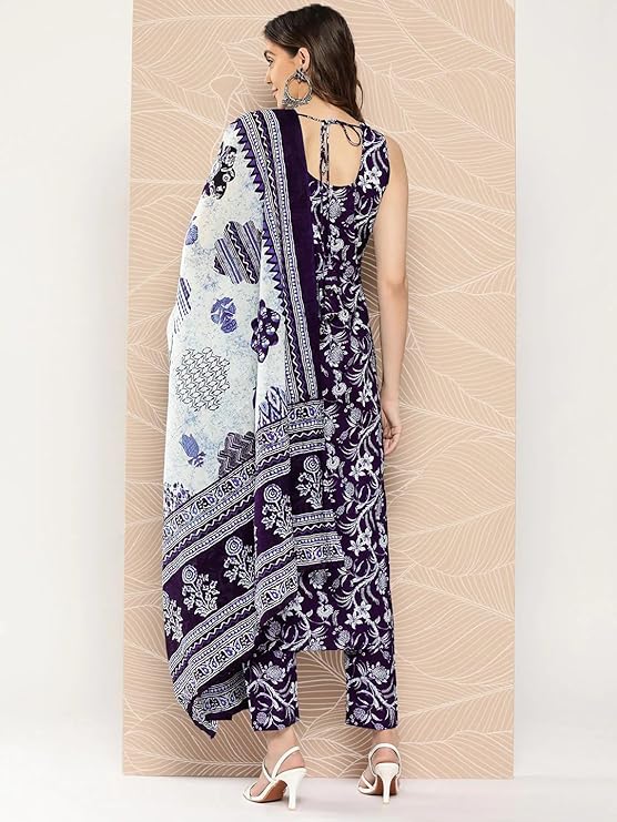 Women's Rayon Blend Straight Printed Kurta Set With Dupatta