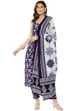 Women's Rayon Blend Straight Printed Kurta Set With Dupatta
