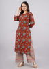 Ethnic Fire Printed Cotton Red Party Wear/Casual Wear Kurta Set/Suit